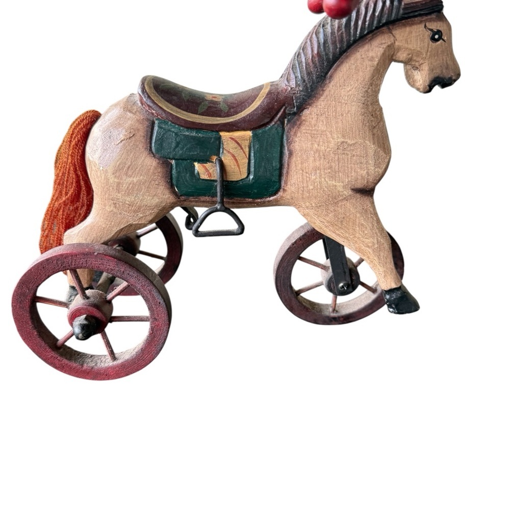 Vintage Hand Carved Wooden Horse Tricycle Folk Art Decor Multicolor - Picture 6 of 7